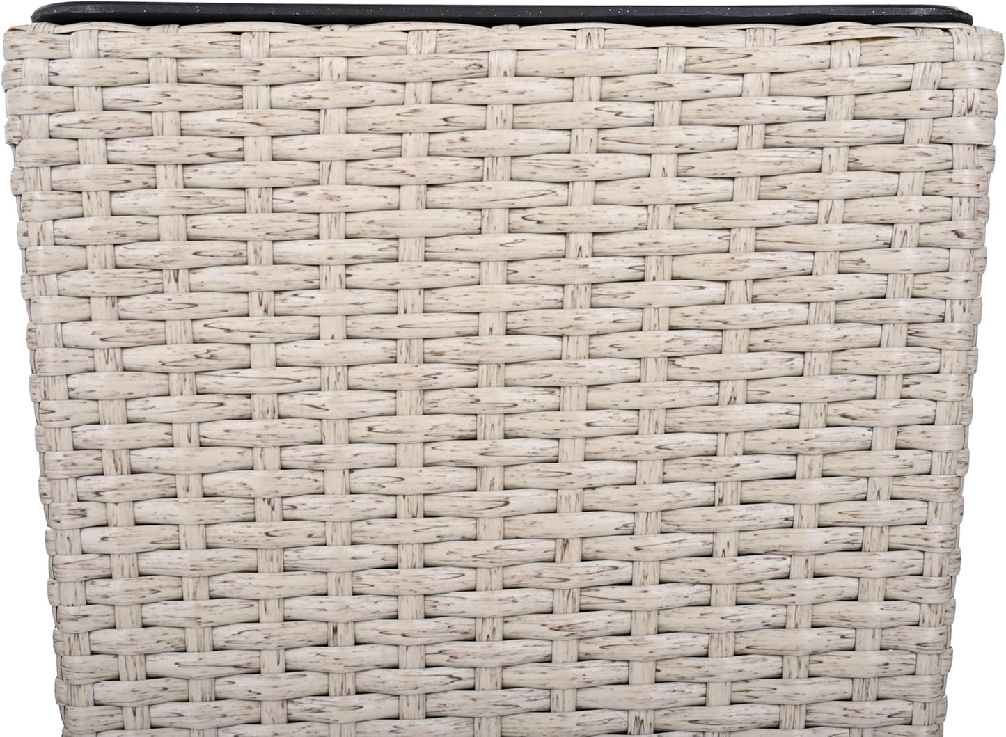 32"H Outdoor Rattan Flower Pots Set of 2,Patio Wicker All-Weather Planter Set,Rattan Plant Pots with Iron Frame for Herb Garden,or Indoor Decor,Large & Small Sizes, No Assembly Required Beige