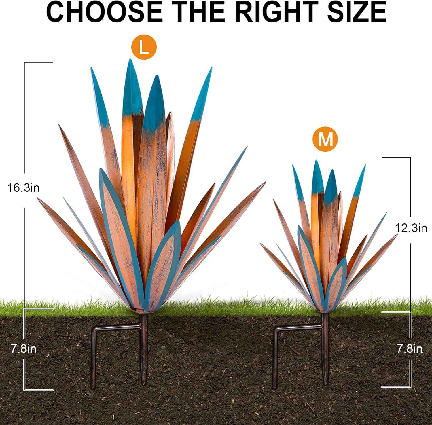 Homight Large Tequila Rustic Sculpture, Rustic Metal Agave Plants for Outdoor Patio Yard, Home Decor Hand Painted Metal Agave Garden Yard Statue, Outdoor Lawn Ornaments (3 Big)