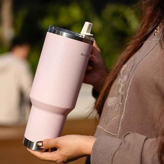 For Travel & Gym – Never Drink from a Moldy Lid Again: 40oz Hygienic Tumbler, 100% Leakproof Lid & Removable Foldable Spout. Reinforced Base, Fits Cup Holders - Pink Sand