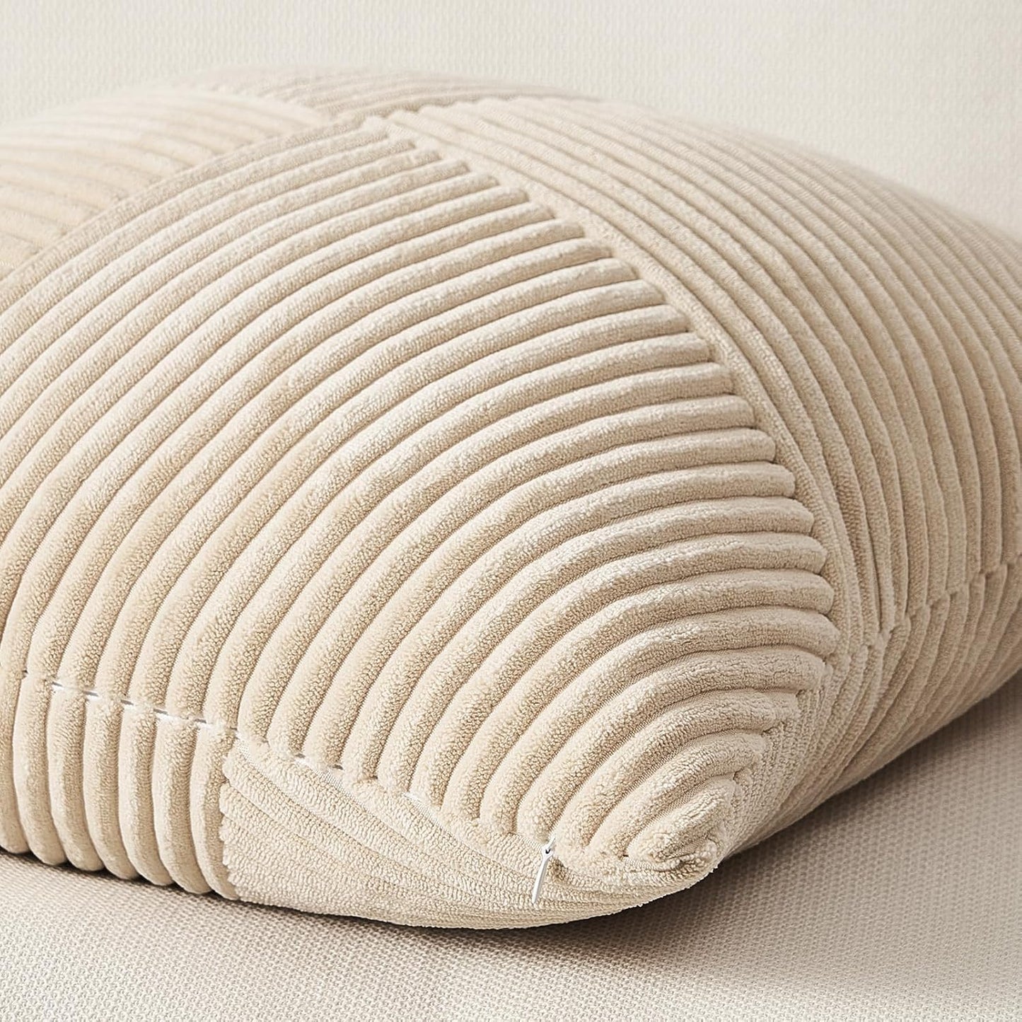 Topfinel Tan Decorative Throw Pillow Covers 18x18 Set of 2 Windmill Textured Striped Patchwork Pillow Covers Soft Corduroy Square Beige Cushion Cases for Couch Sofa Bed Boho Home Decor