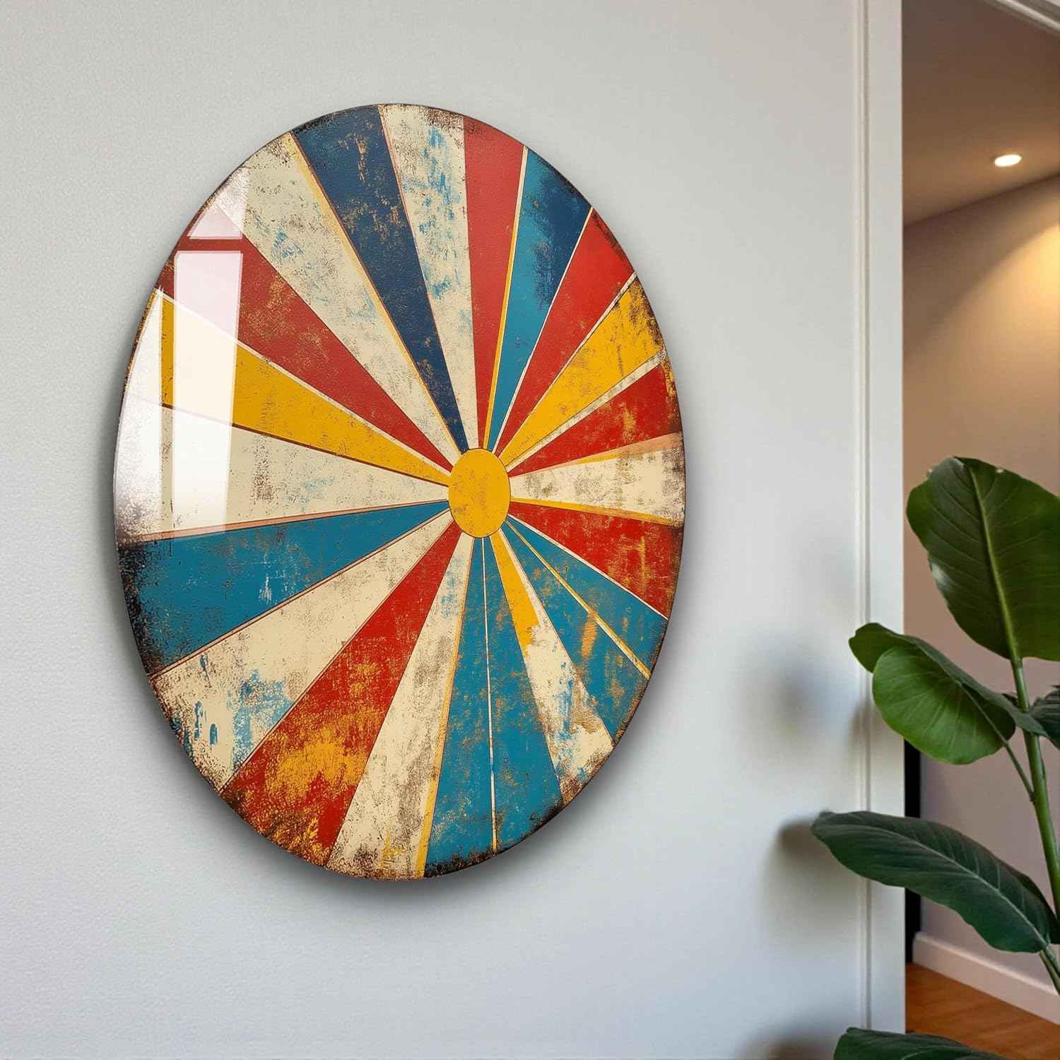 Venodeco Modern Round Tempered Glass Wall Art - Large UV Digital Printed Glass Decor - Resistant Decorative Wall Hanging for Living Room, Bedroom Office Art