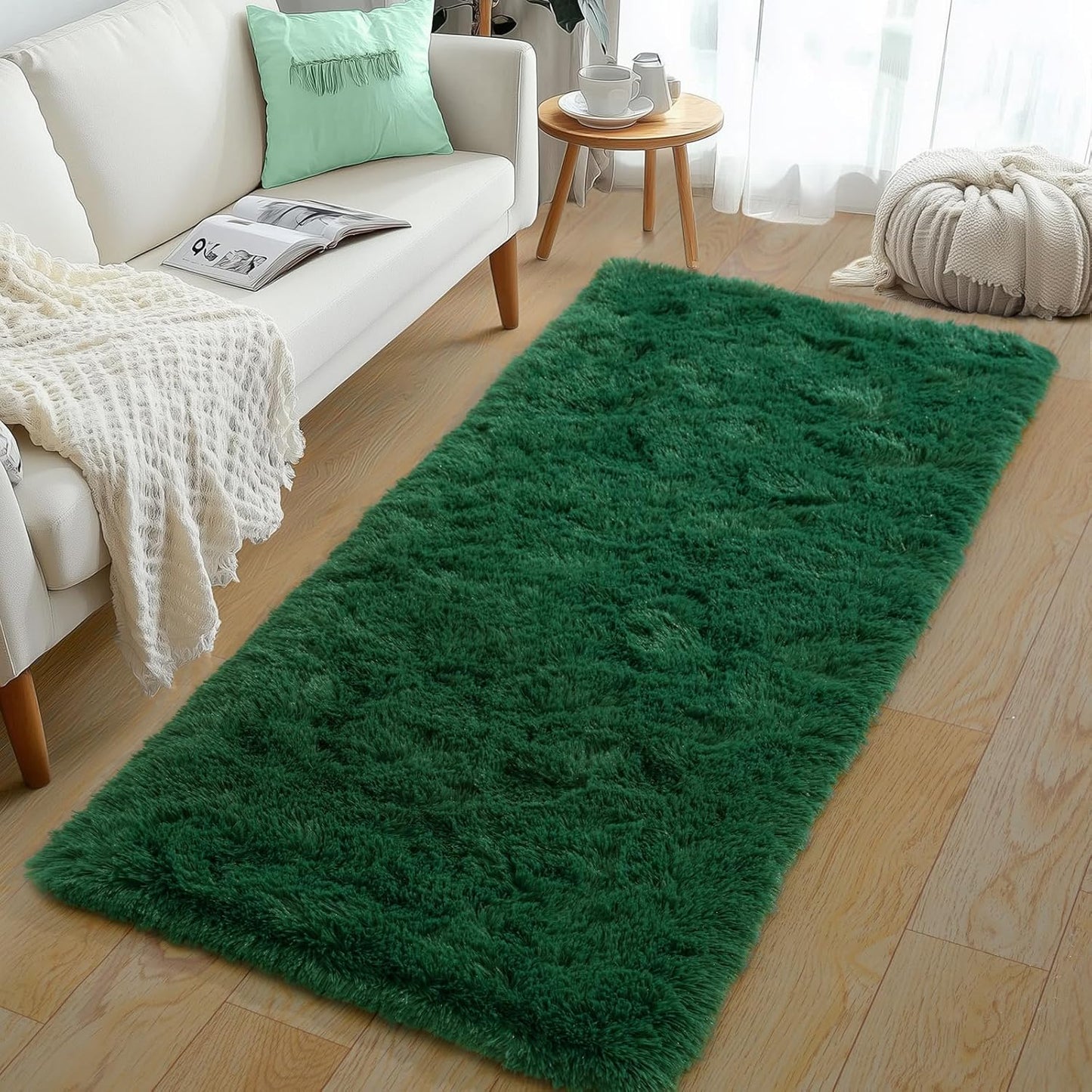 Rezutan Modern Shaggy Area Rug - Super Soft Fluffy Non-Slip Living Room Bedroom Rug for Kids Nursery, Classroom, Bedside Decor, Blackish Green, 2 X 6 Feet