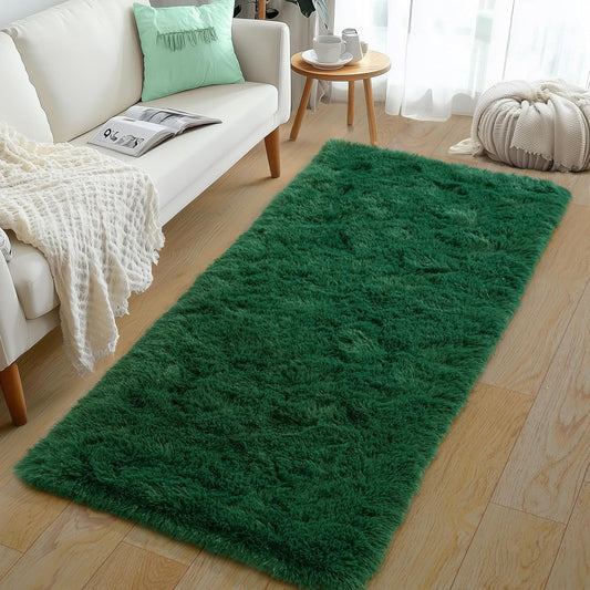 Rezutan Modern Shaggy Area Rug - Super Soft Fluffy Non-Slip Living Room Bedroom Rug for Kids Nursery, Classroom, Bedside Decor, Blackish Green, 2 X 6 Feet