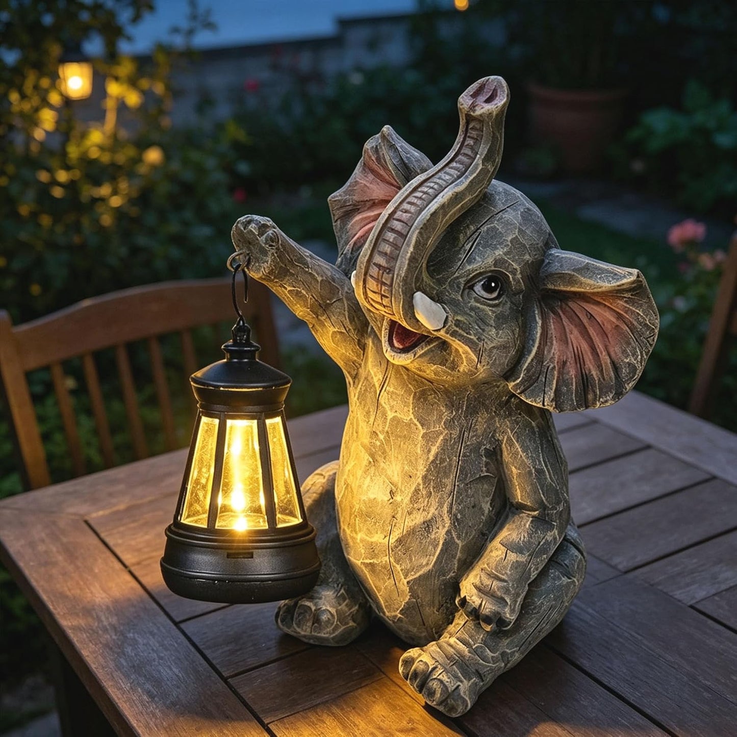 Solar Garden Statue Outdoor Elephant Decor Lights, Figurine with Solar Lantern, Yard Decorations for Patio Porch Home, Christmas Elephant Gifts for Women - Unique Housewarming Gifts