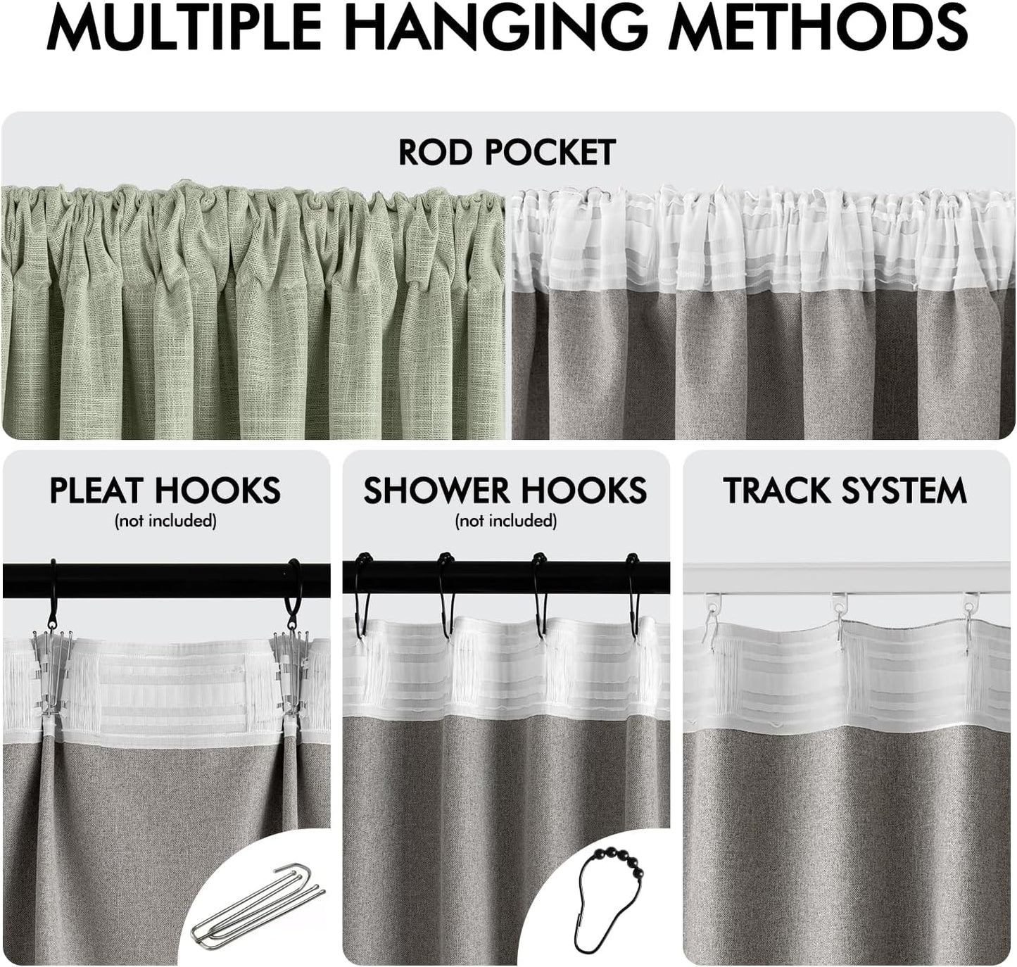 MIULEE Sage Green 100% Blackout Linen Curtains 84 Inch 2 Panels Set Double Sided No Coating Pleated Back Tab Black Out Long Thermal Insulated Pinch Pleat Bedroom Living Room Darkening Window Drapes