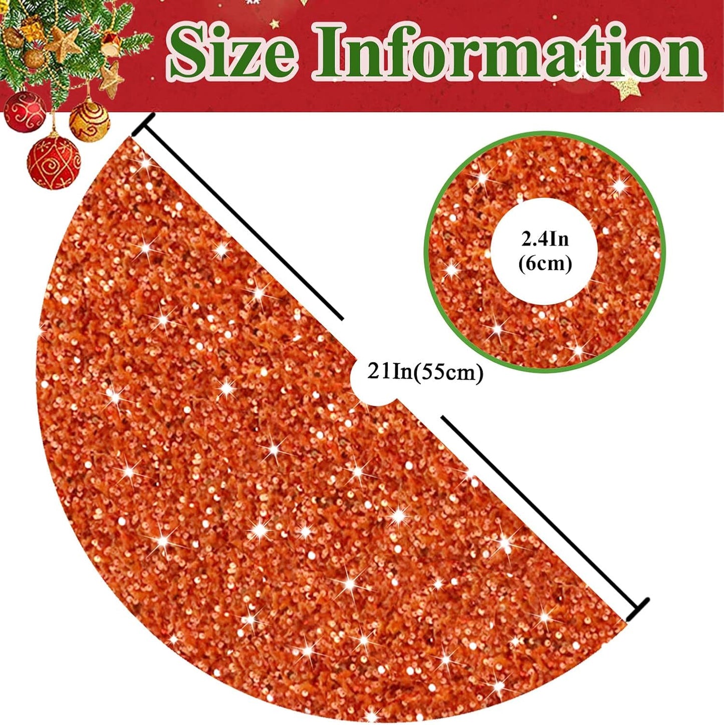Orange Christmas Tree Skirt 21 Inch Sequined Xmas Tree Mats High-end Small Halloween Tree Skirt Velvet Fabric Christmas Tree Carpet Glitter Christmas Tree Skirt for Halloween Xmas New Year Party Decor