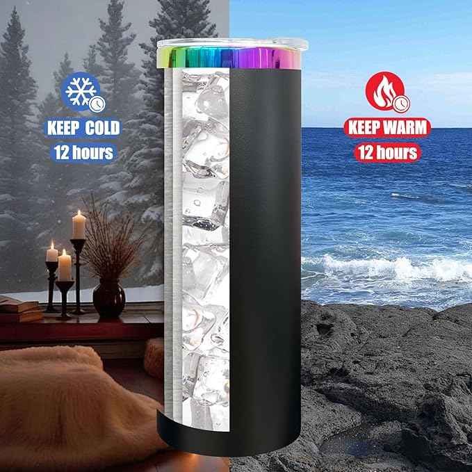 20 oz Skinny Tumblers Stainless Steel Tumbler with Lid and Straw Double Wall Vacuum Insulated Coffee Mug 20oz Powder Coated Cup for Hot and Cold Drinks(Black,1 pack)