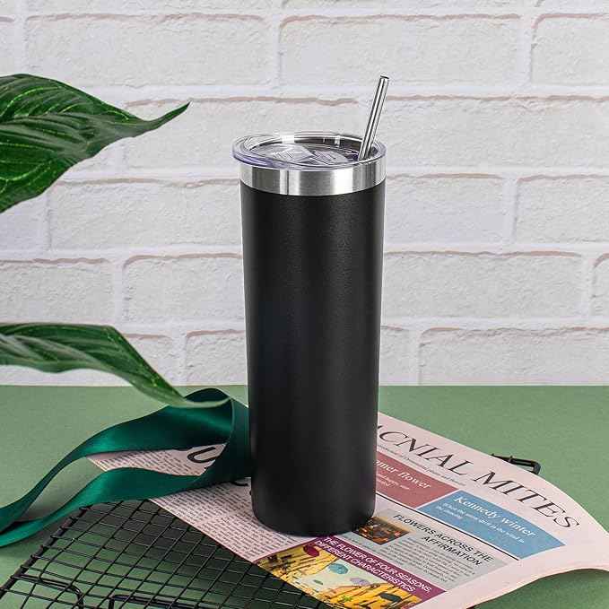 20 oz Skinny Tumblers with Lid and Straw,Stainless Steel Vacuum Insulated Tumbler Cup Double Wall Travel Coffee Mug, Thermal Water Tumbler for Hot and Cold Drinks(Black,4)