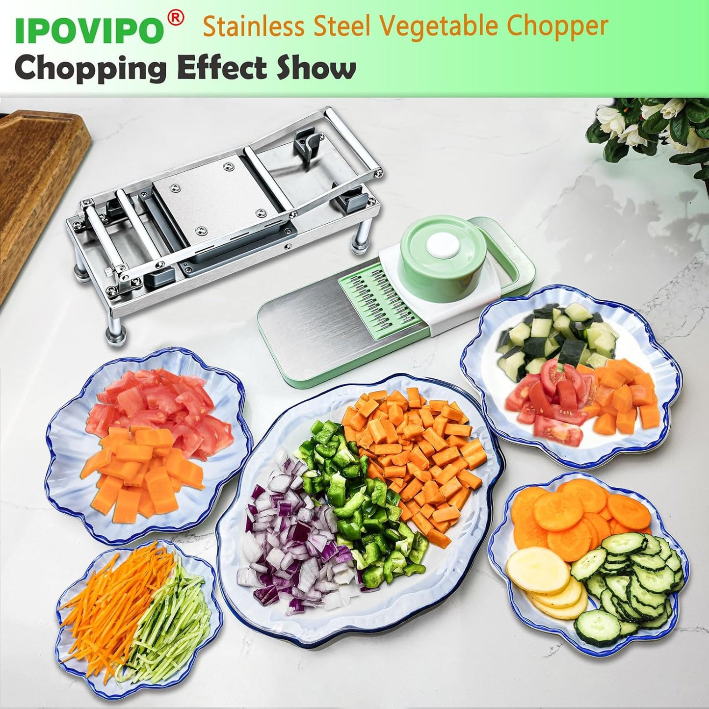 Stainless steel Vegetable Chopper, Veggie Chopper With 10 Blades, Onion Dicer with Container, Food Cutter & Grater Mandoline Slicer
