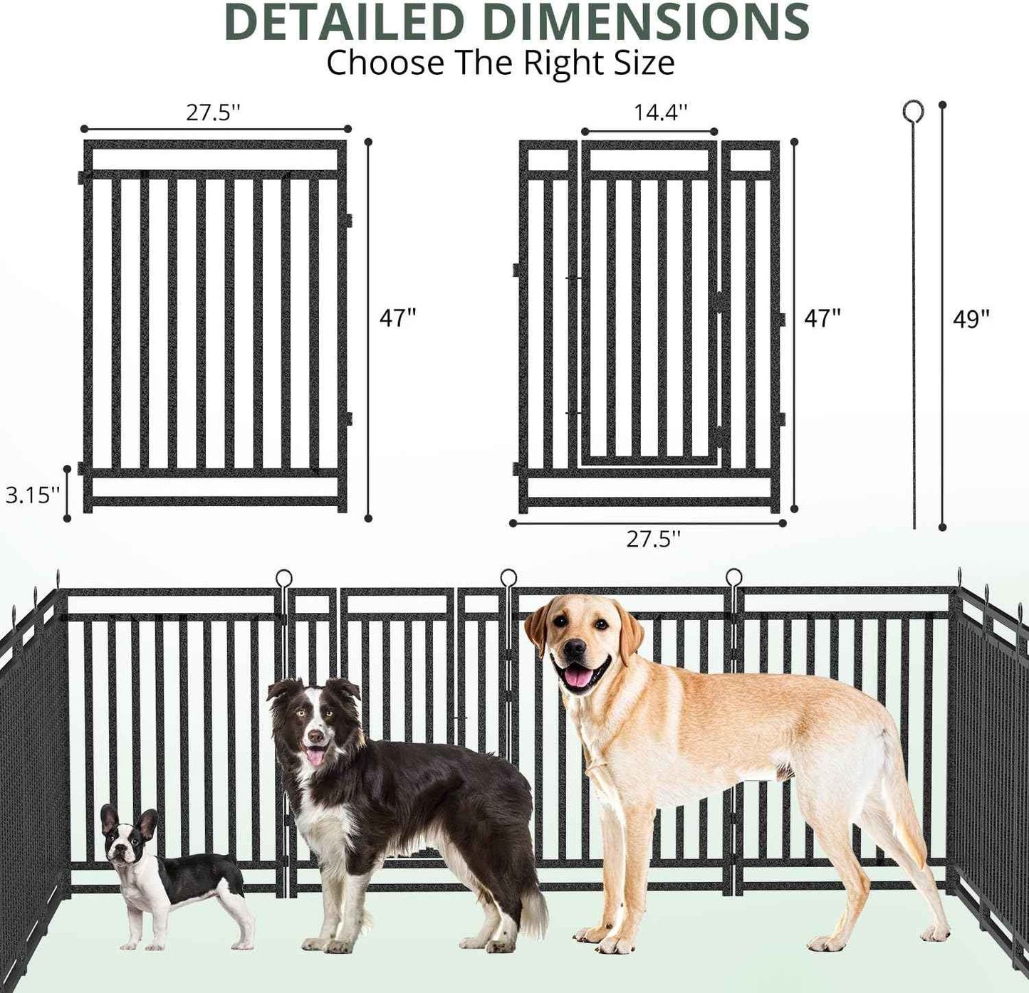 Dog Playpen 47 Inch Height 16 Panels Dog Fence Outdoor Indoor Metal Dog Pen for Large/Medium/Small Dogs for Yard Camping and RV | Black-Silver