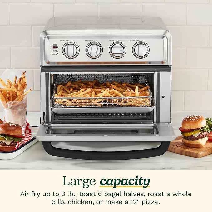 Cuisinart Air Fryer Toaster Oven with Grill, 1800W 8-1 Air Fryer Oven with Bake, Convection Bake, Grill, Broil and Warm Options, Large Capacity, 60-Minute Timer, TOA-70W, White