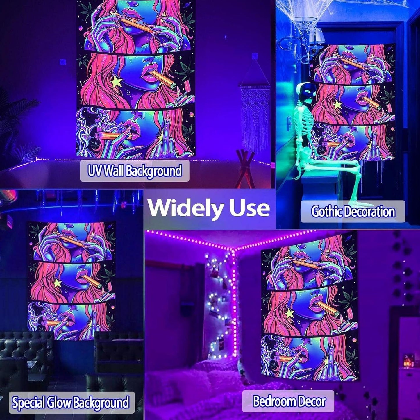 Wegklazax Fantasy Tapestry Blacklight Tapestry for Bedroom Cool Tapestries Wall Hanging for Bedroom and Living Room Pink 36×48 Inches