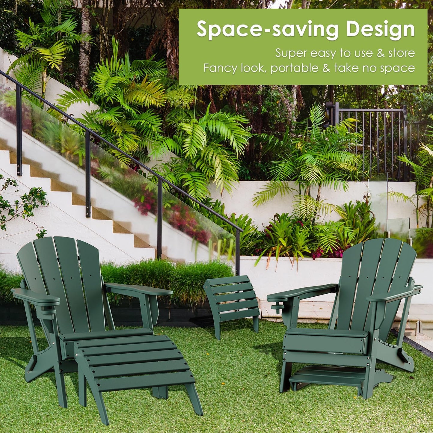 GREENVINES Adirondack-Ottoman | Set of 4 | HDPE Plastic | Outdoor Footrest | All Weather | Foot Rest | Foot Stool | Forest | for Adirondack Chair | for Patio Backyard Pool