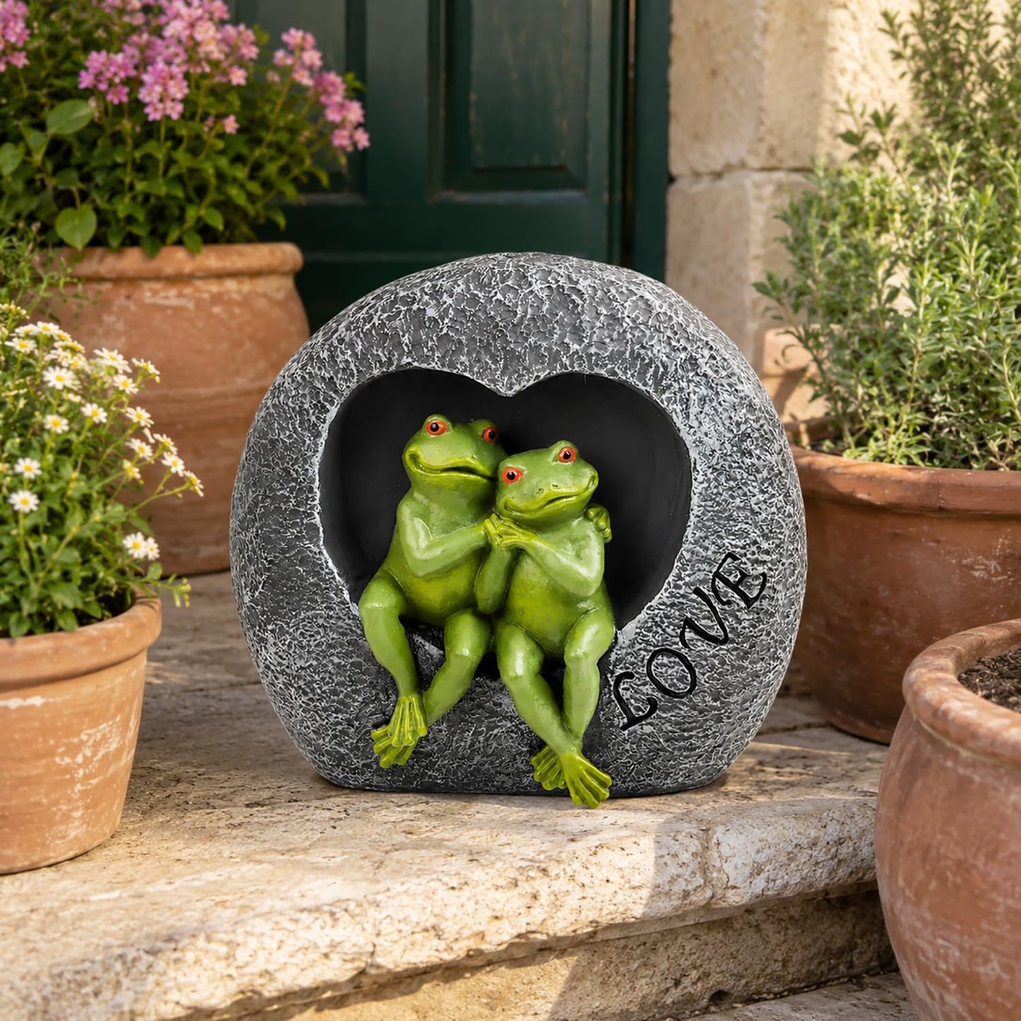MeritMode Frog Garden Decor Outdoor Statue, Funny Resin Frog Figurine for Patio Porch Yard, Cute Garden Sculpture for Lawn Decor, Gardening Gift for Women Mom Frog Lovers