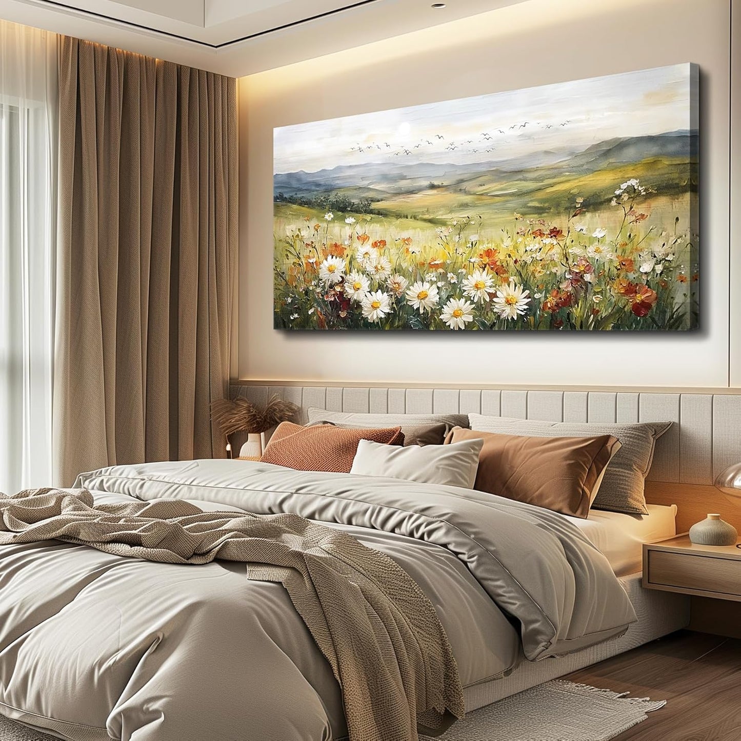 FUHAIHUA Canvas Wall Art For Living Room Large Framed Wall Decor For Bedroom Modern Office Wall Decorations Prairie Flowers Landscape Painting Farmhouse Pictures Artwork Home Decor 20" x 40"