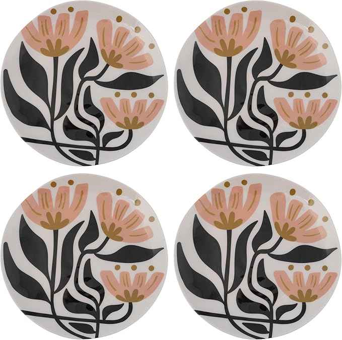 Karma, 8.75 inches Melamine Salad Plates Set of 4, Reusable Dishwasher Safe Plates for Outdoor and Indoor, Mod Floral