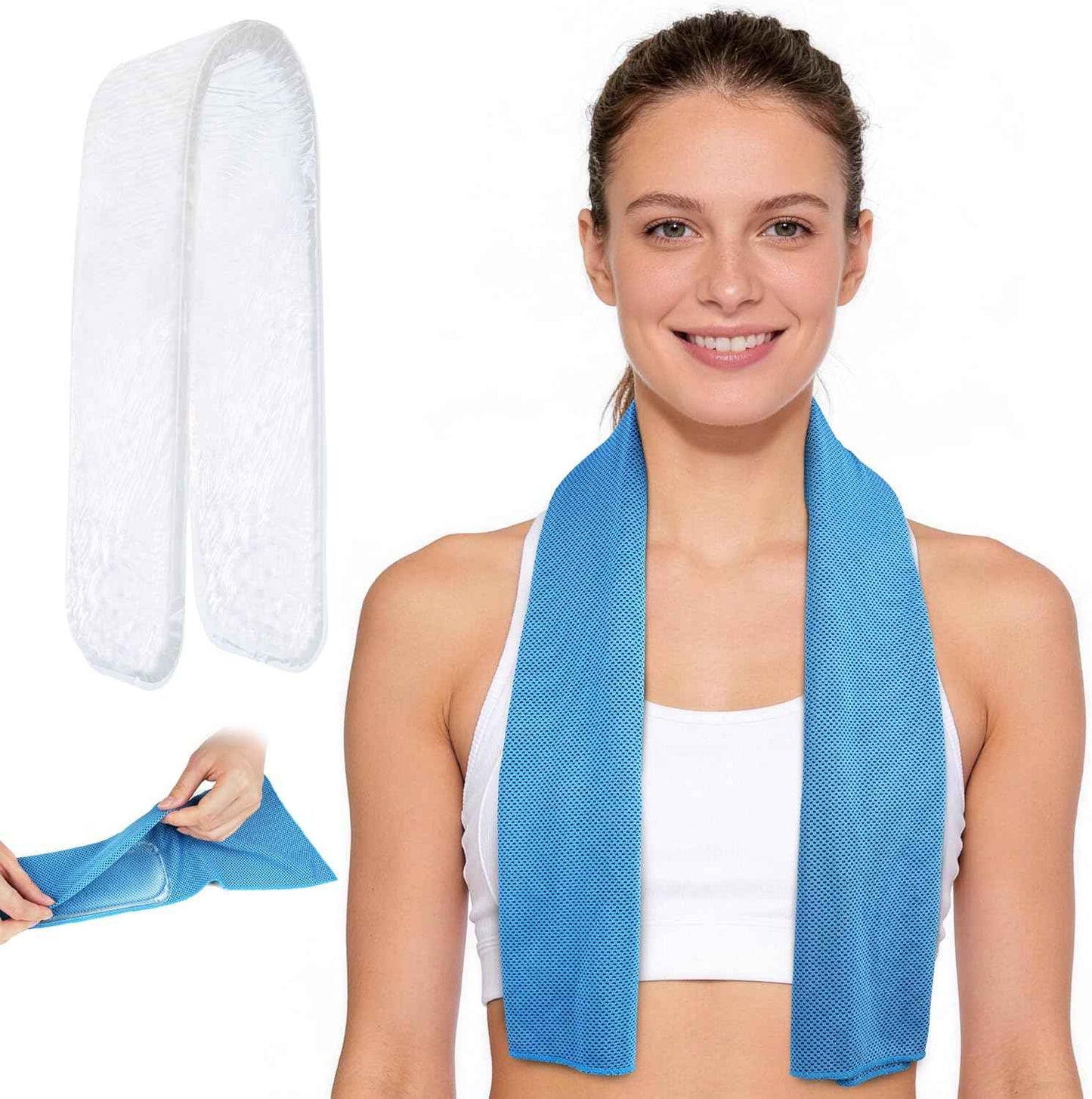 2-in-1 Cooling Kit, Cooling Neck Wraps, 37”x12” Cooling Towel + 220g Gel Sheet, Neck Coolers for Hot Weather, Ice Pack, Washable Gym Towel