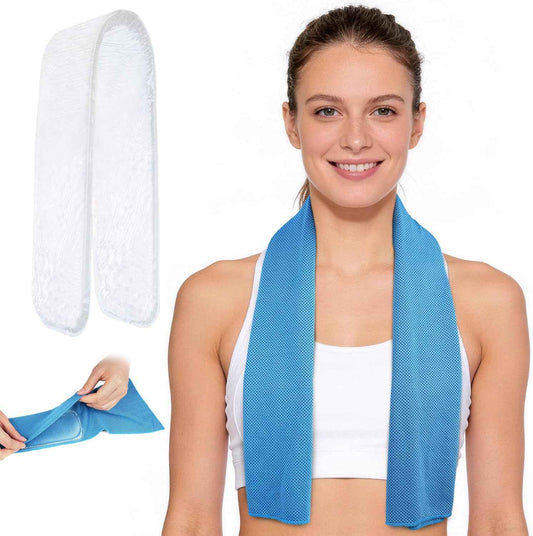 2-in-1 Cooling Kit, Cooling Neck Wraps, 37”x12” Cooling Towel + 220g Gel Sheet, Neck Coolers for Hot Weather, Ice Pack, Washable Gym Towel