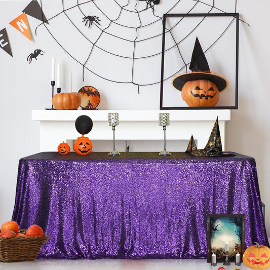 SquarePie Sequin Tablecloth 90 x 132 Inch Purple Sparkly Table Linen for Wedding Halloween Party