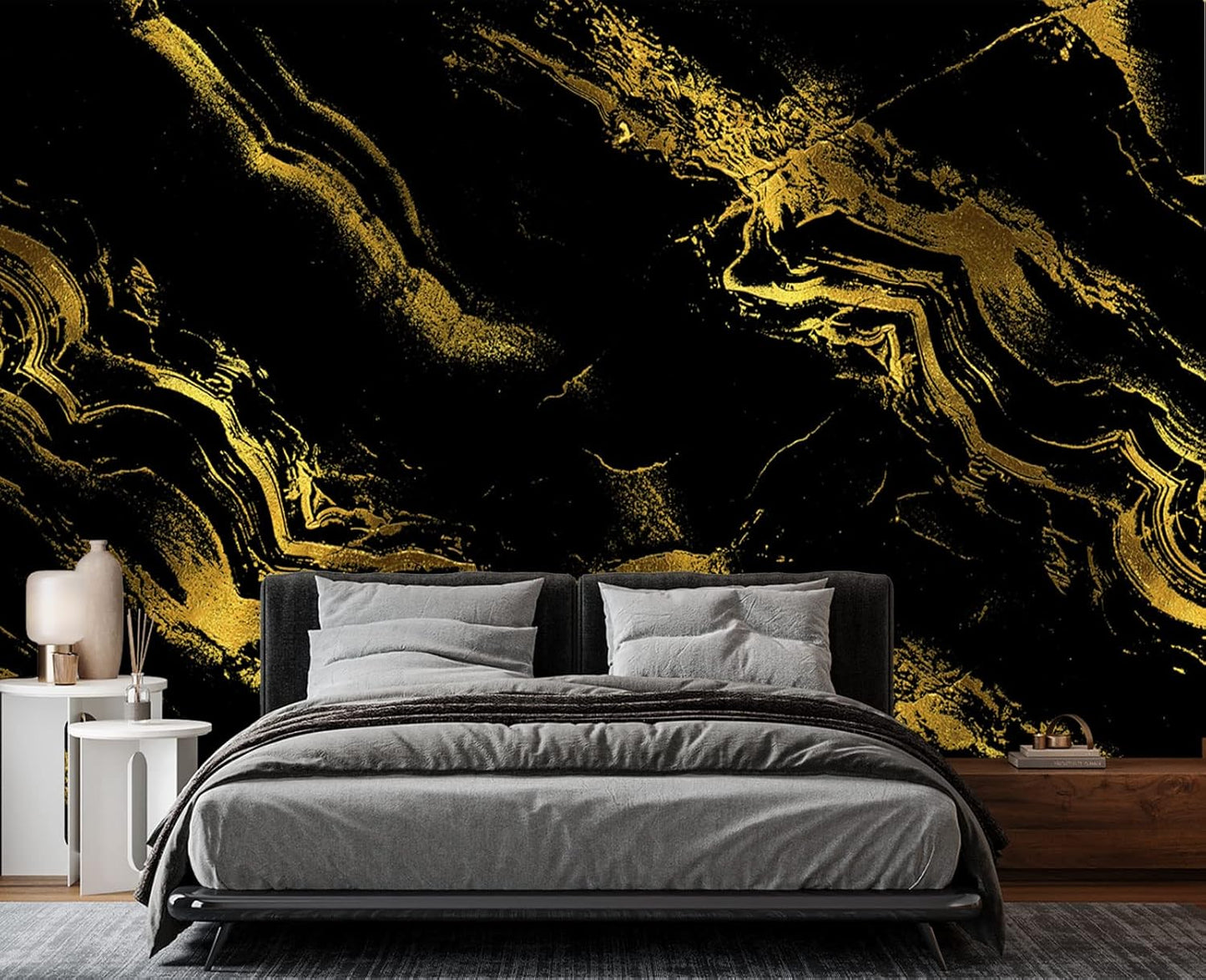 Black Gilded Marble Wall Mural Wallpaper for Bedroom 178" x 117"
