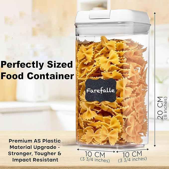 Shazo Airtight Food Storage Containers with Lids - 6 PC BPA Free Clear Plastic Cereal Containers with Easy Lock Lids for Kitchen and Pantry Organization for Snacks and Pasta - 1.2 L