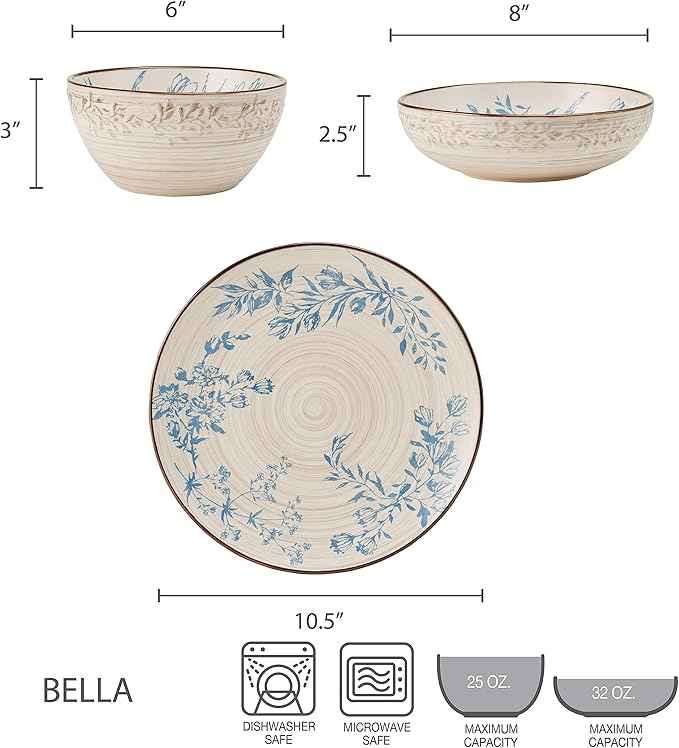 Pfaltzgraff Bella 12 Piece Dinnerware Set, Service For 4, Multicolor