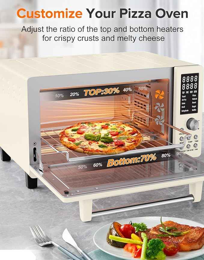Nuwave Bravo Pro Smart Air Fryer Toaster Oven Combo, Airfryer Convection Oven Countertop, 10-in-1 Functions with Quicker & Even Crisp Technology, 1800W, 50-450°F, PFAS-Free, 21QT, Vanilla Cream