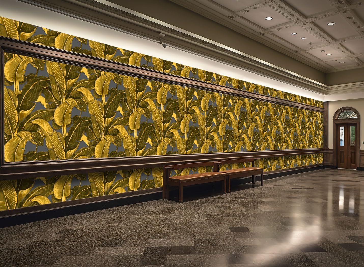 Vintage Gold Banana Leaf Bathroom wallpeper Living Room Bedroom Tropical Plant Wall Mural - 320"x108" (Not Peel and Stick)