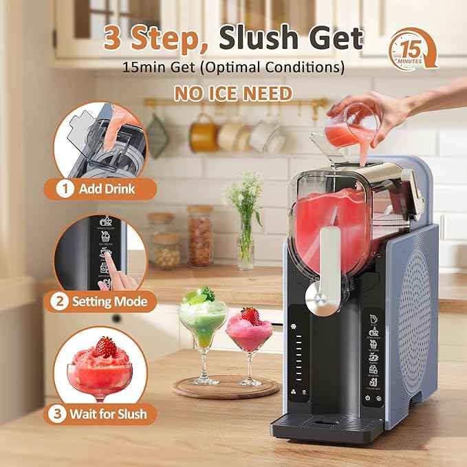 Slushie Machine, Slushy for Home No Ice Need, Soft Serve Ice Cream Maker & Margarita Machine, Auto-Cleaning, 6 Presets for Milkshakes, Frappés, Frozen Drink and More, Blue.