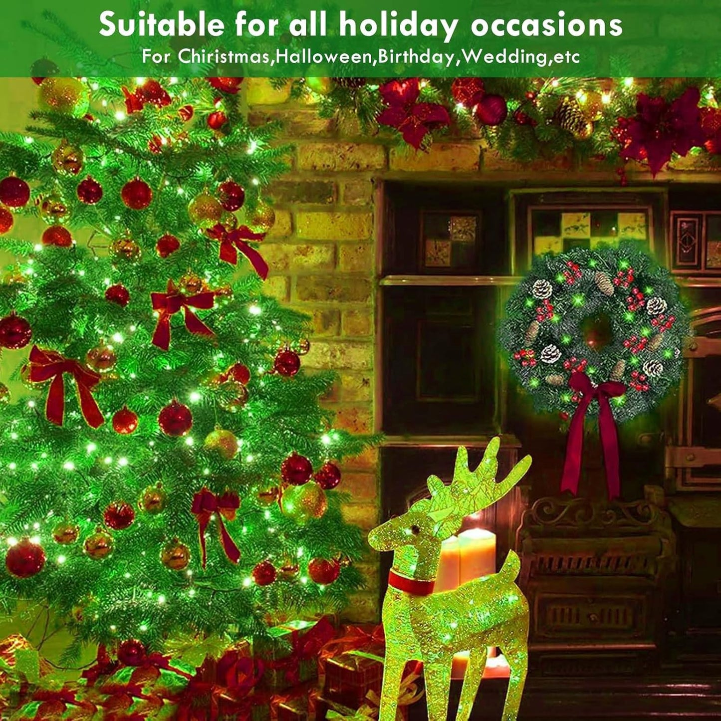 3 Pack Fairy Lights Battery Operated with Remote Control Timer, 26 FT 80 LED String Lights Outdoor Indoor, 8 Mode Twinkle Lights for Party Wedding Birthday Bedroom St Patricks Day Decorations(Green)