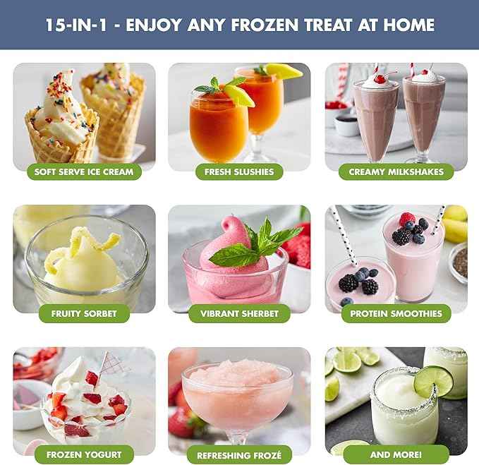GreenPan Frost Ice Cream Maker & Slushie Machine, Soft Serve, Sorbet, Margaritas, Milkshakes, Frozen Yogurt, No Pre-Freezing, Ready in 15 Mins, 6 Modes, 7 Textures, Self-Cleaning, Family Size, Blue