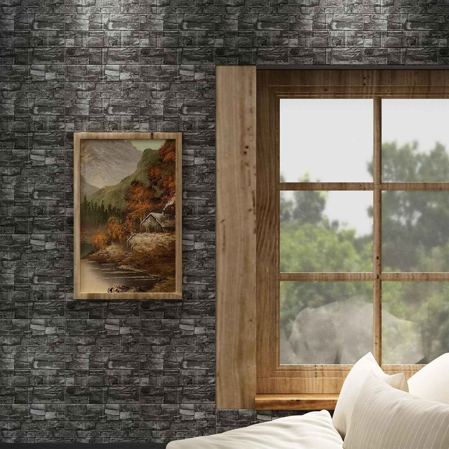 3D Wall Panels Peel and Stick in Black Grey Stone, 10 PCS XPE Foam 3D Wallpaper, Textured Faux Brick Wall Panels for Bedroom, Stairs, Kitchen