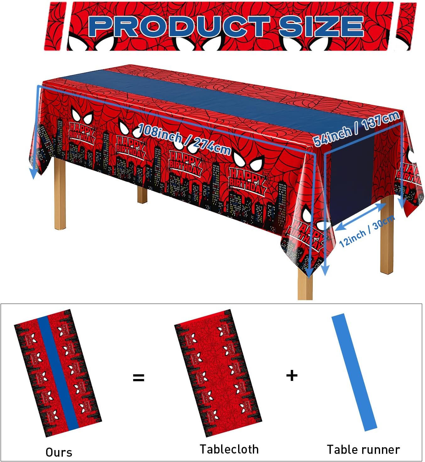 16Pcs 2in1 Spider Birthday Decorations Tablecloths, 54" x 108" Super Hero Spider Table Cloth Disposable Rectangle Plastic Table Cover for Boys Birthday Party Supplies