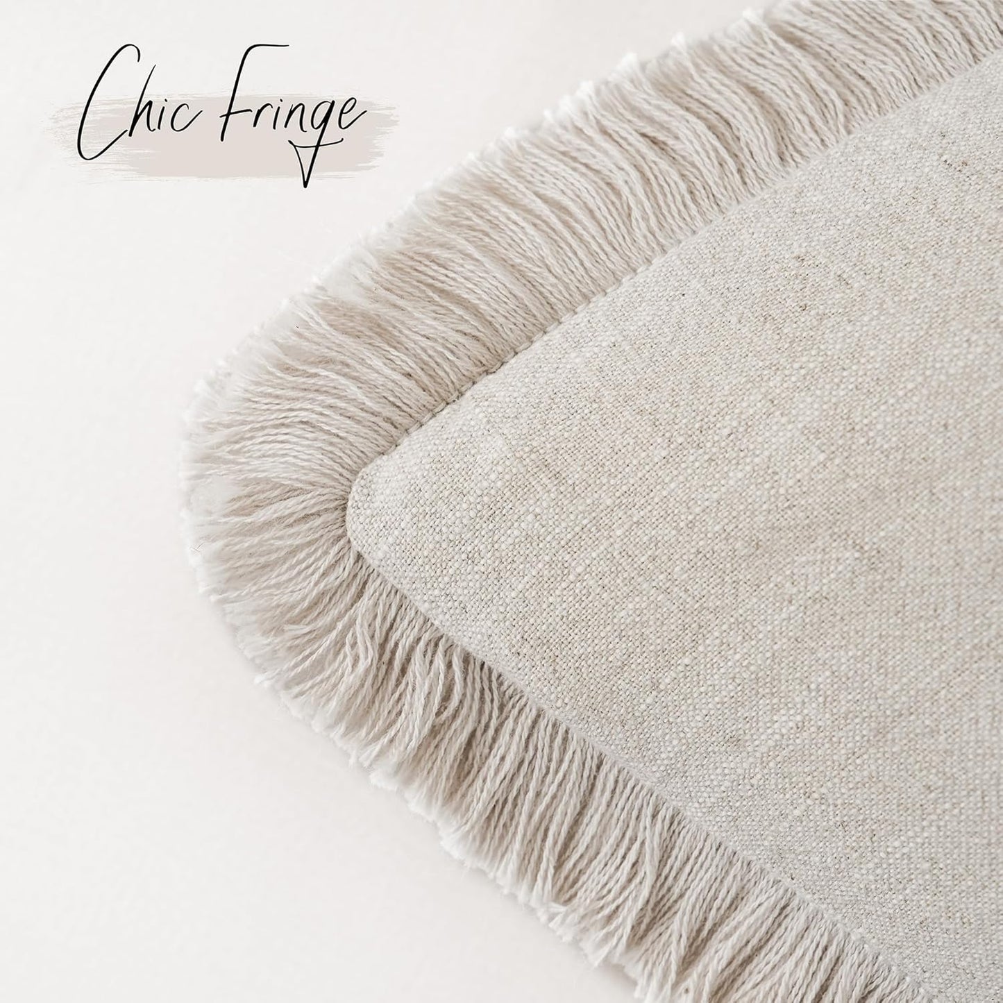 Foindtower Set of 2 Decorative Linen Fringe Throw Pillow Covers Cozy Boho Farmhouse Cushion Cover with Tassels Soft Accent Pillowcase for Couch Sofa Bed Living Room Home Decor, 22×22 Inch, Beige