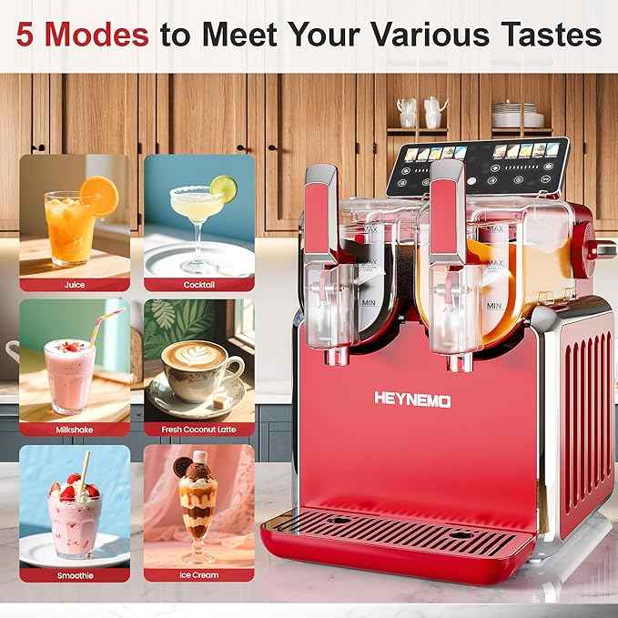Dual-Tank Slushie Machine for Home: 169oz Frozen Drink Maker with Rapid Chill Technology, Self-Cleaning System & 5 Drink Modes, Keeps Drinks Frozen up to 12 Hours, ETL Certified, Red