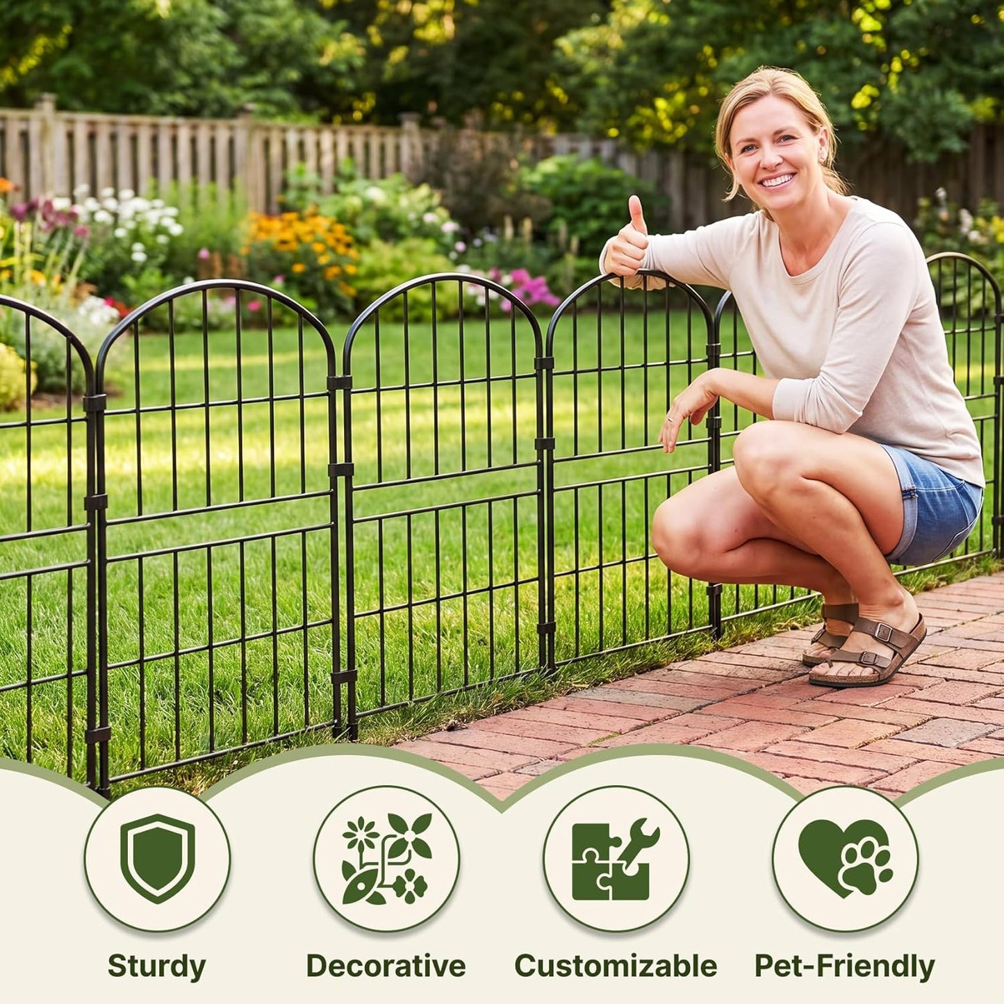 KIMAZO 32.5in (H) x 20ft (L) Tall Decorative Garden Fence - 14 Pack Garden Fencing, Rustproof Metal Wire Panel Border Animal Barrier for Dog, Flower Edging for Yard Landscape Patio Outdoor Decor