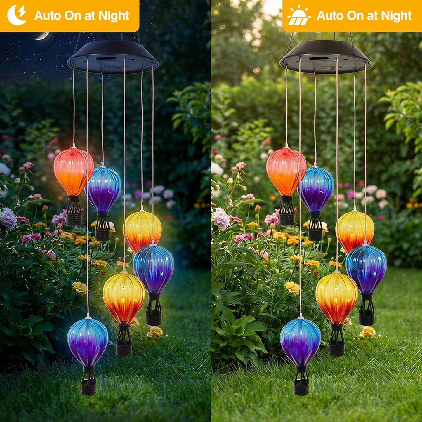 2 Pack Solar Wind Chimes with Hot Air Balloon Design, Color Changing Hot Air Balloon Solar Lantern Outdoor Lights, Wind Chimes Decor for Garden Patio Yard Gifts for Women Mom Grandma