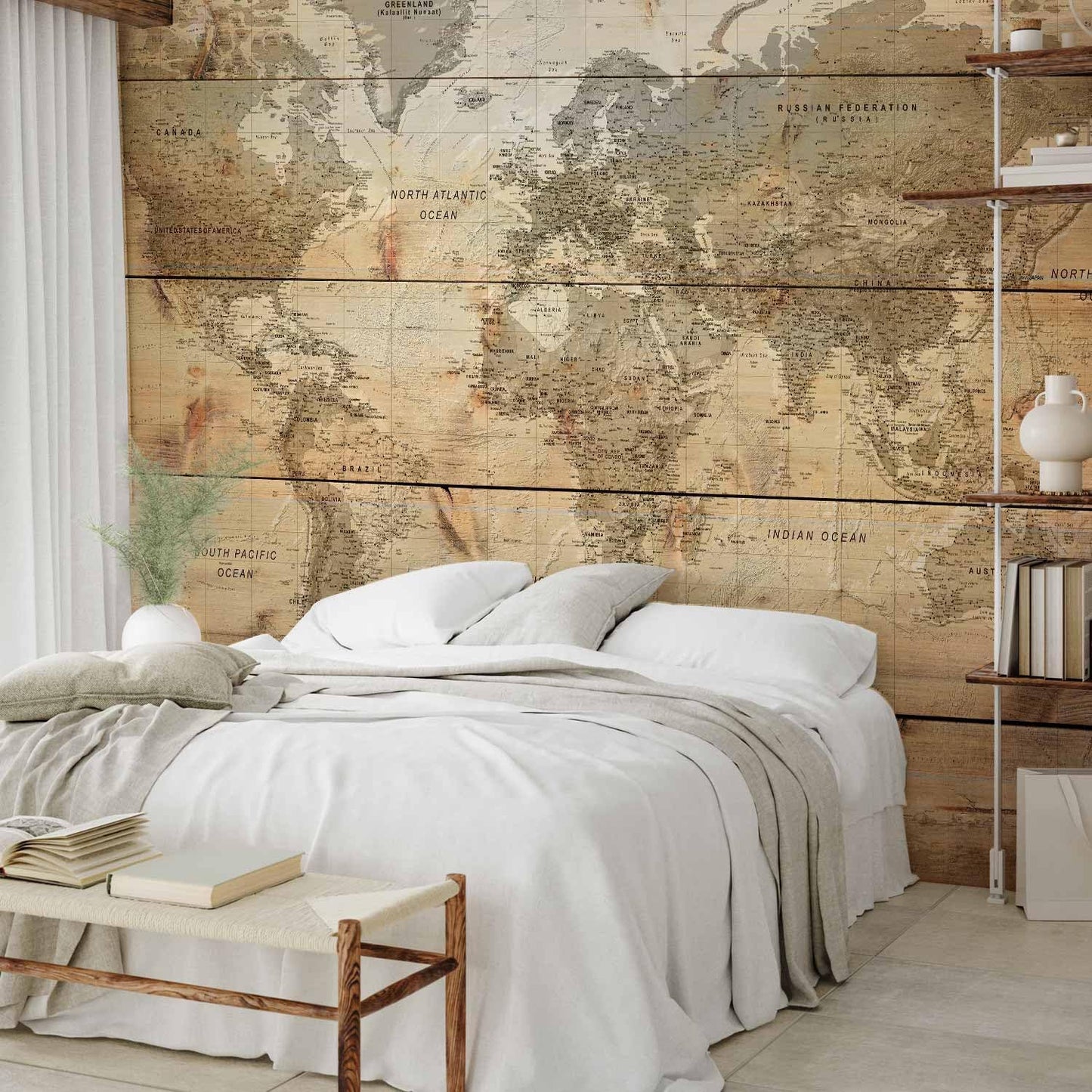 artgeist Wall Mural World Map 116x83 in - XXL Peel and Stick Self-Adhesive Wallpaper Removable Large Sticker Foil Wall Decor Print Picture Image Design Map of The World k-A-0218-a-a
