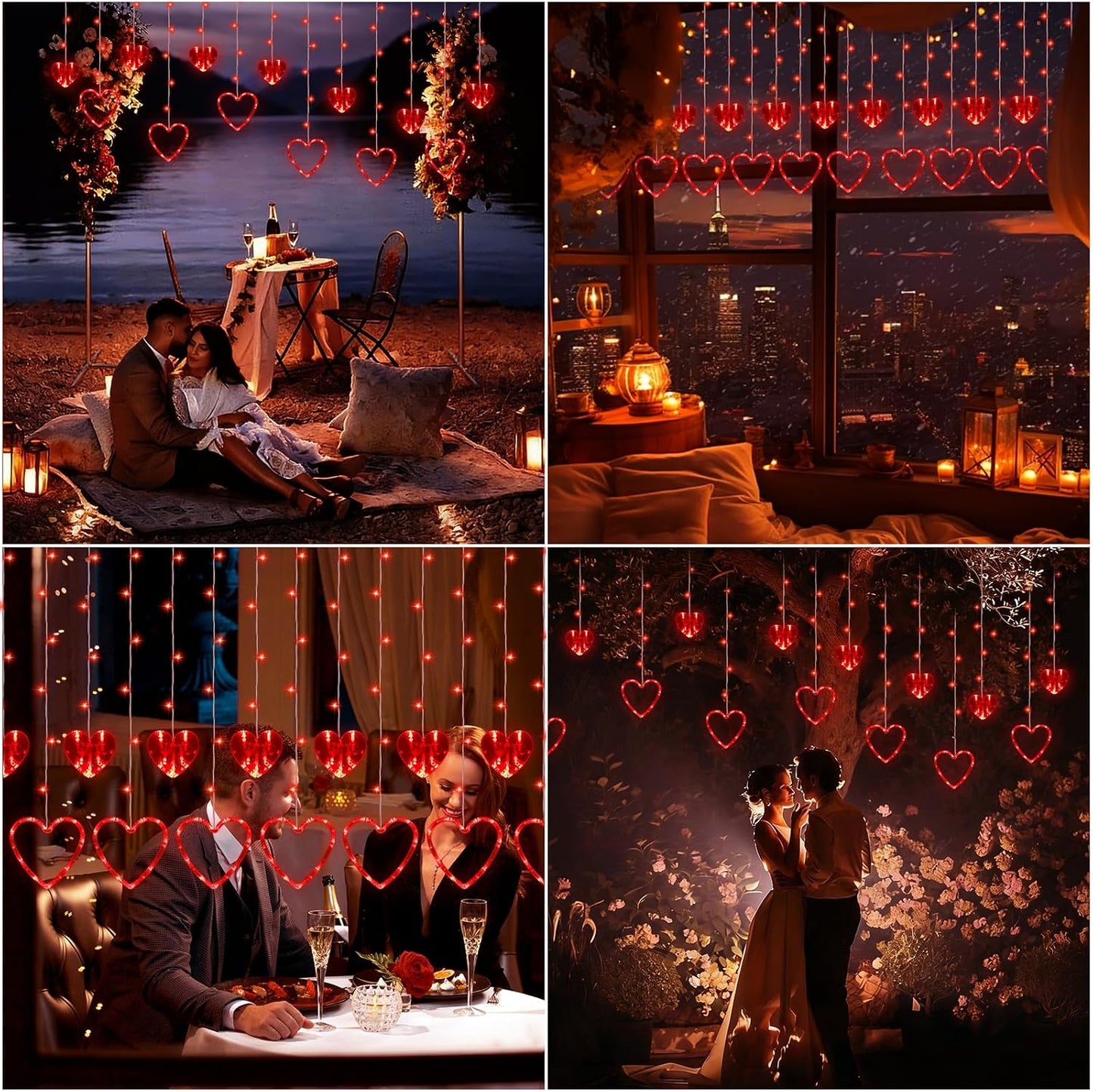 Valentines Day Decor,Red Heart-Shaped String Lights 12 Hearts 138 LED Fairy Light 8 Lighting Modes Connectable Window Curtain Lights for Bedroom Valentine's Day Wedding Home Anniversaries Party Decor