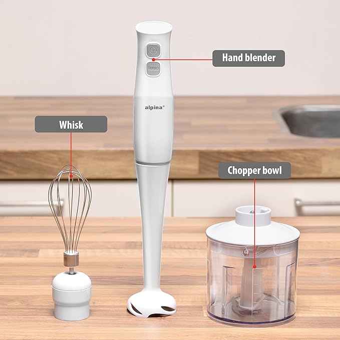 Alpina Hand Blender with Accessories, Mini Chopper, Blender, Arm, Blender, Multifunction 400W, White