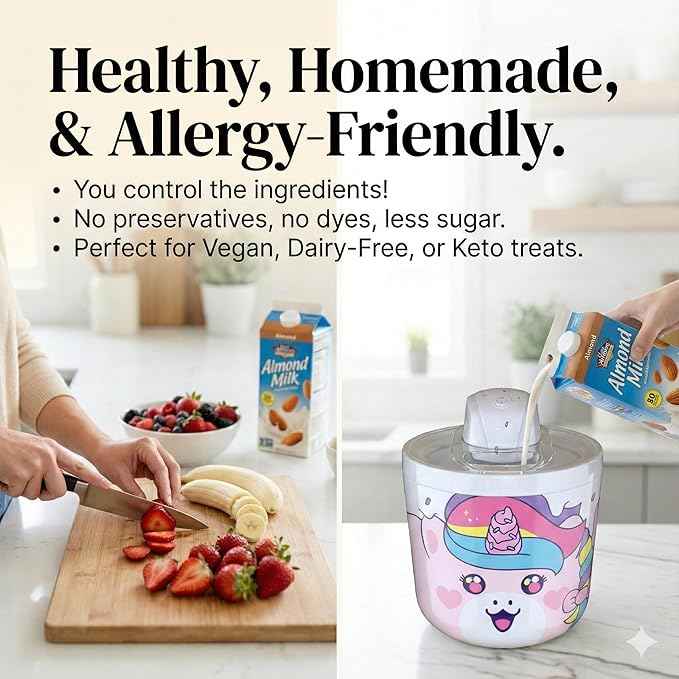 Cooler Concepts 1.2 Qt Unicorn Electric Ice Cream Maker for Kids - Best Countertop Ice Cream Machine for Homemade Soft Serve, Sorbet, Gelato, Frozen Yogurt - Fun Desserts for Families, Easy to Clean