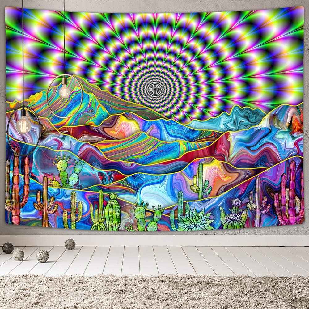 DYNH Psychedelic Mountain Cactus Tapestry - Trippy Mystic Surreal Abstract Colorful Landscape - Hippie Boho Wall Hanging for Bedroom Dorm,60X40IN