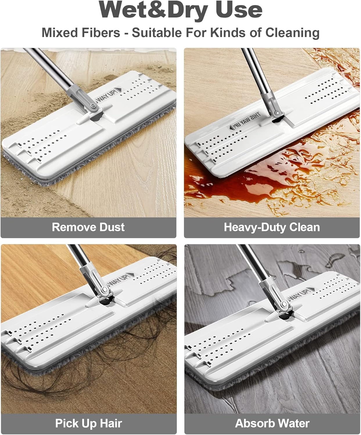 JOYMOOP Mop Replacement Pads, Reusable Microfiber Mop Pads for 13-inch Flat Mop and Mop Bucket Set, Pack of 4 Refills - Stripe and Pink