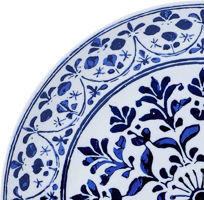 Pfaltzgraff Medallion Radiance 12 Piece Stoneware Dinnerware Plate Bowl Dish Set, Service for 4, Blue