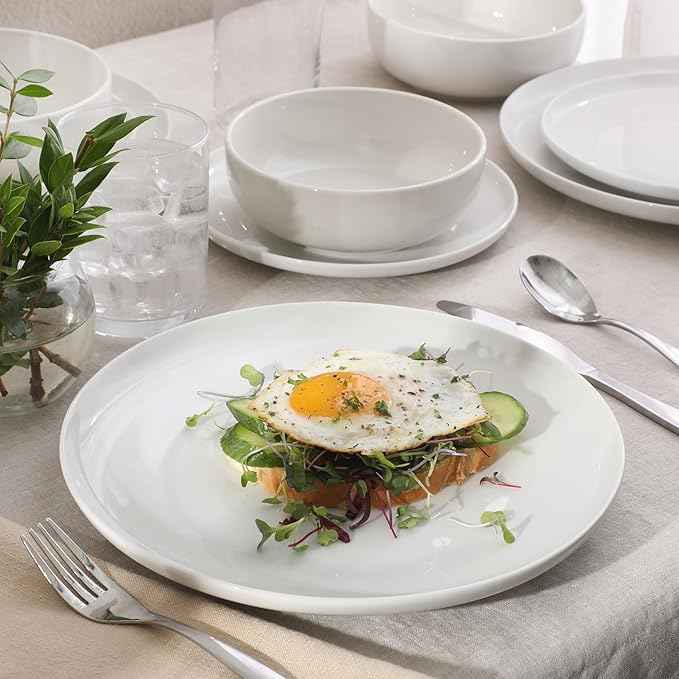 Gibson Home Havenstone 12-Piece Porcelain Dinnerware Set – Dinner Plates, Salad Plates & Bowls, Classic White Everyday Dish Set for Home, Kitchen, Microwave & Dishwasher Safe