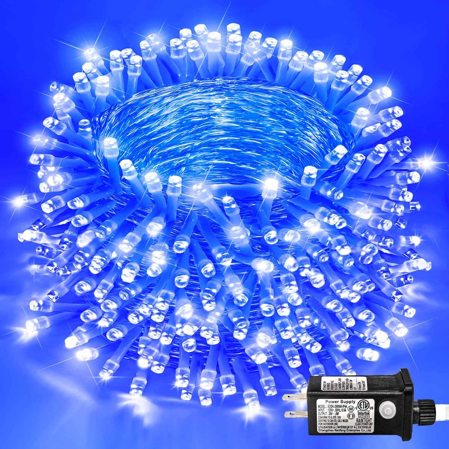 800 LED Blue Christmas Lights Outdoor 262ft Clear Wire Blue String Lights 8 Modes Clear Wire, Plug in Waterproof Twinkle Fairy String Light for Indoor Christmas Tree Bedroom Decorations