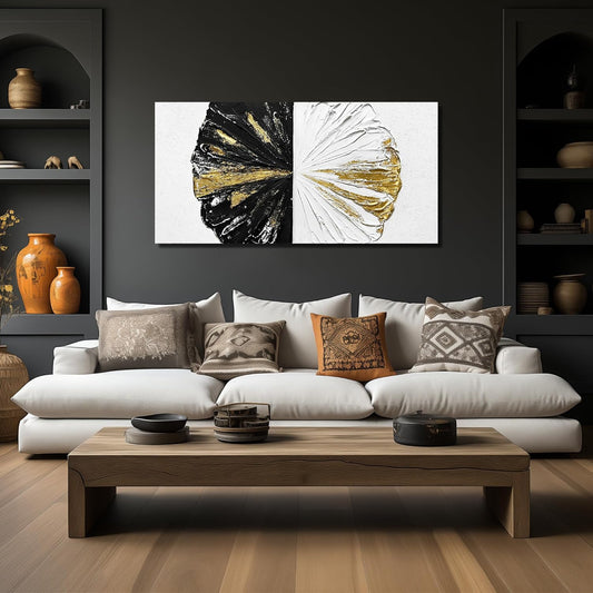 Black and White Art Work for Bedroom Walls Abstract Circles Wall Decor for Living Room Modern Canvas Art Wall Decor for Office Size 24 x 47 Inch
