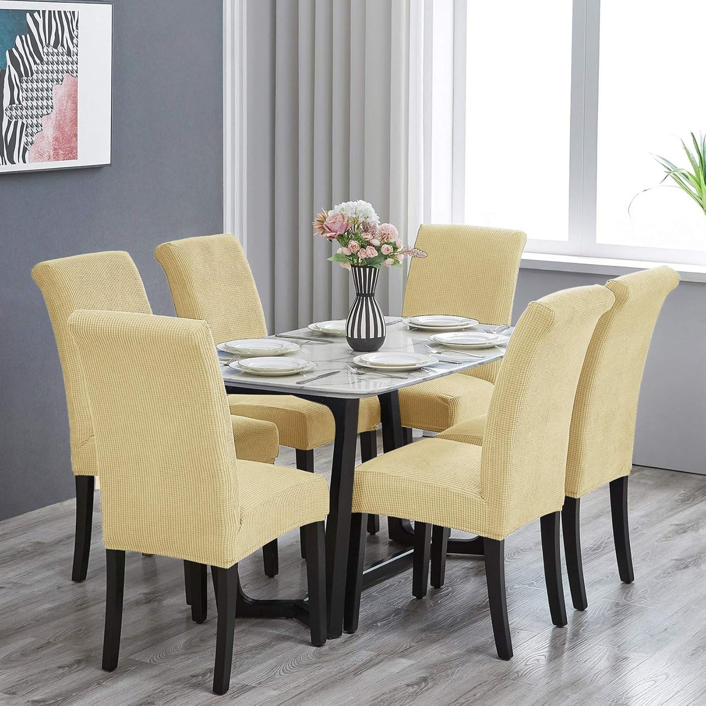 Howhic Stretch Chair Covers for Dining Room Set of 2, Removable Washable Dining Room Chair Covers, Dining Chair Slipcovers Seat Protector, Great Decoration for Home and Banquet (Champagne, 2 Pack)