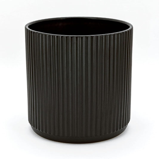 Amazon Basics Fluted Ceramic Round Planter, 10-inch, Black