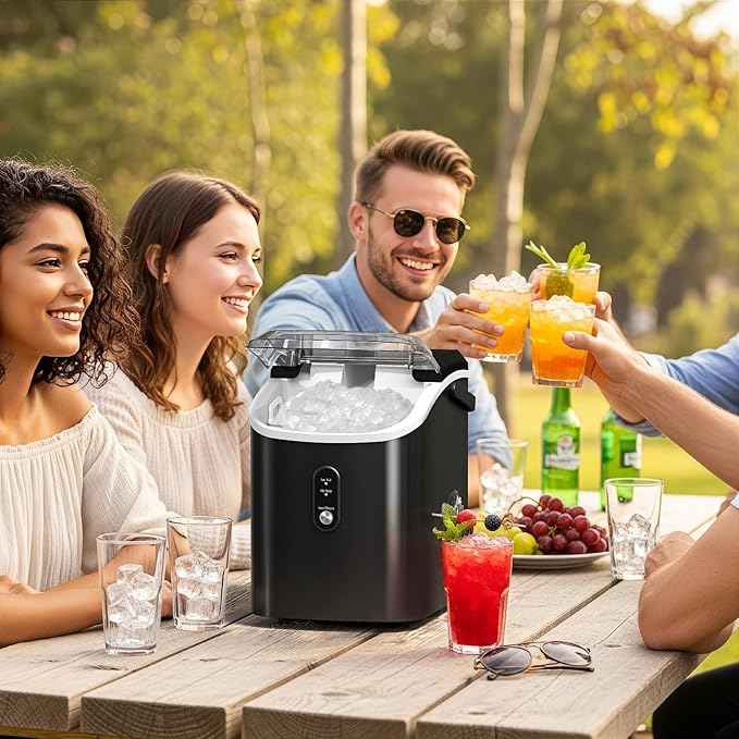 Antarctic Star Nugget Ice Makers Countertop with Self-Cleaning, 35lbs/24H, Portable Sonic Ice Maker Machine with Handle/Basket/Scoop for Home, Kitchen, Office, Camping(Black)